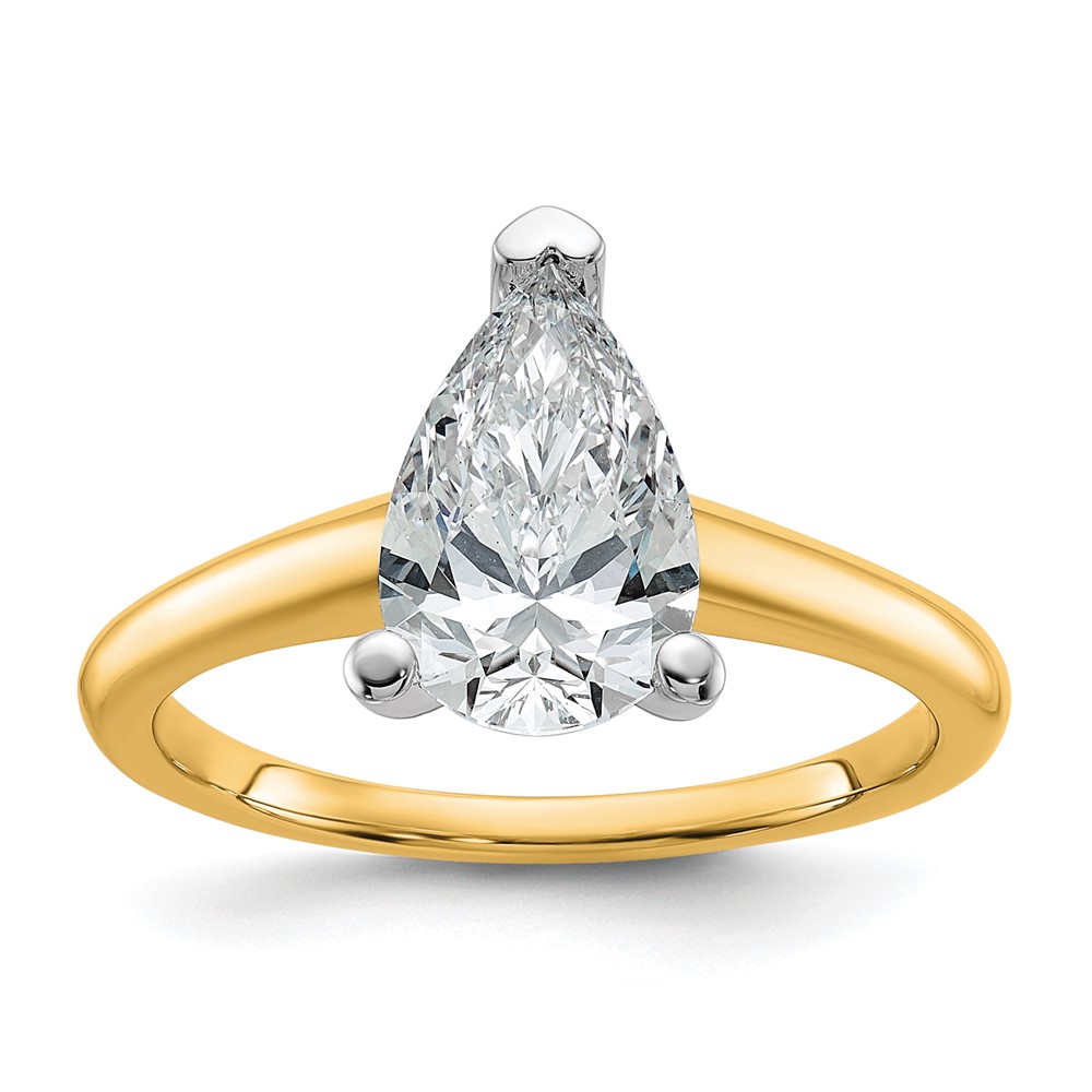 14K Two-tone 1.75 Carat Lab Grown Diamond VS SI+ G+ Pear Solitaire Complete Engagement Ring