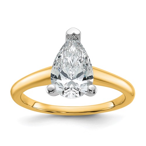 14K Two-tone 1.75 Carat Lab Grown Diamond VS+ F+ Pear Solitaire Complete Engagement Ring