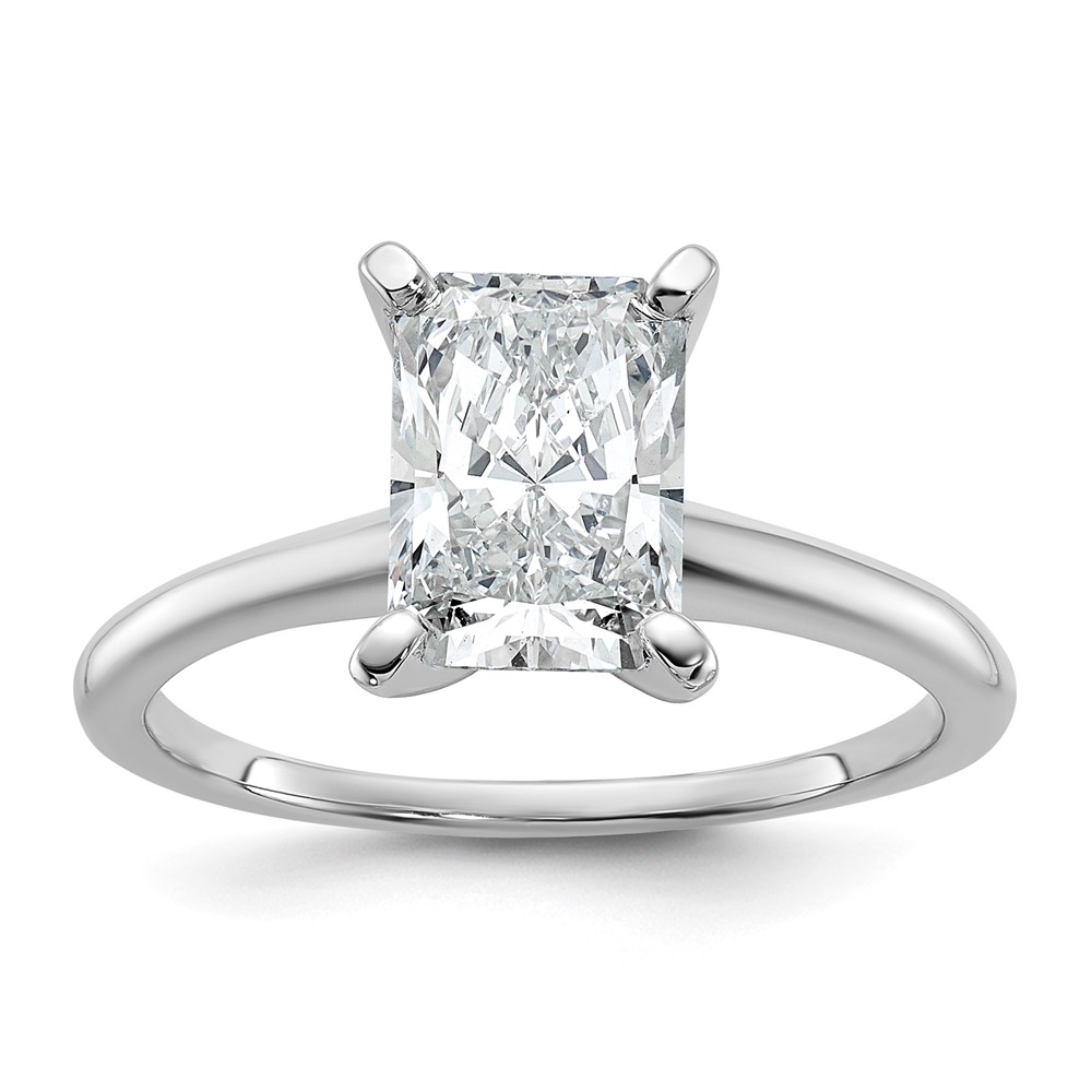 14K White Gold 1.75 Carat Certified Lab Grown Diamond VS+ F+ Radiant Solitaire Complete Engagement Ring