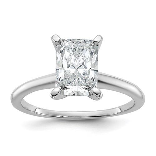 14K White Gold 1.75 Carat Certified Lab Grown Diamond VS+ F+ Radiant Solitaire Complete Engagement Ring