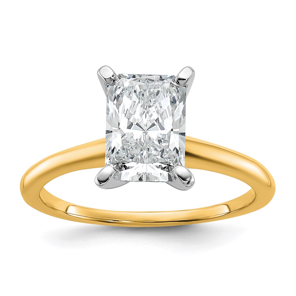 14K Two-tone 1.75 Carat Lab Grown Diamond VS SI+ G+ Radiant Solitaire Complete Engagement Ring