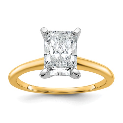 14K Two-tone 1.75 Carat Certified Lab Grown Diamond VS SI+ G+ Radiant Solitaire Complete Engagement Ring