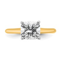 14K Two-tone 2 Carat Lab Grown Diamond VS+ F+ Cushion Complete Solitaire Engagement Ring view 4