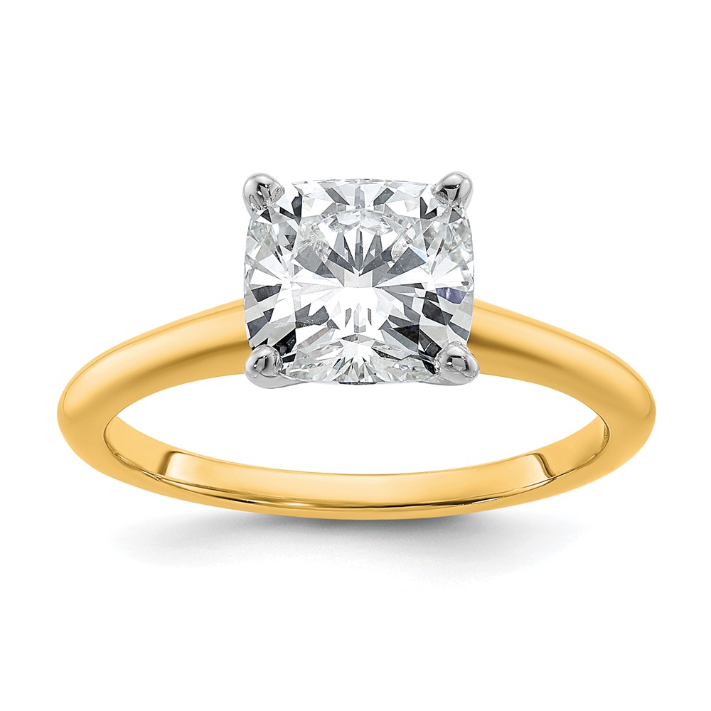 14K Two-tone 2 Carat Lab Grown Diamond VS+ F+ Cushion Complete Solitaire Engagement Ring