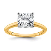 14K Two-tone 2 Carat Lab Grown Diamond VS+ F+ Cushion Complete Solitaire Engagement Ring view 1
