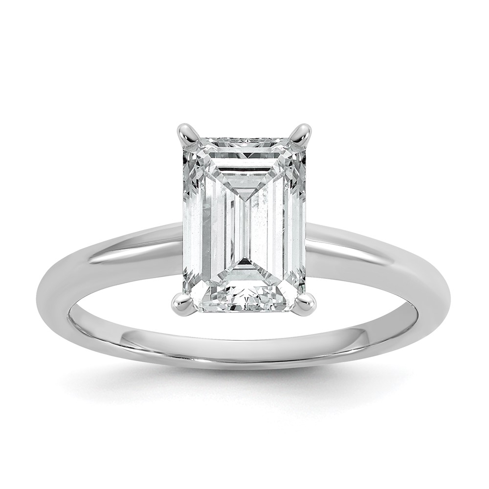 14K White Gold 2 Carat Lab Grown Diamond VS+ F+ Emerald Solitaire Complete Engagement Ring