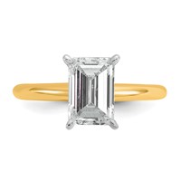 14K Two-tone 2 Carat Certified Lab Grown Diamond VS SI+ G+ Emerald Solitaire Complete Engagement Ring view 5