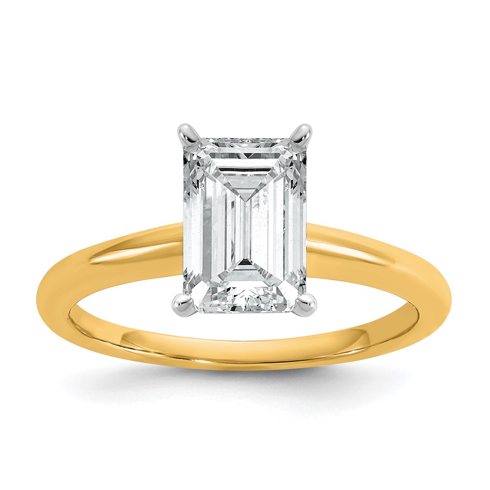 14K Two-tone 2 Carat Certified Lab Grown Diamond VS SI+ G+ Emerald Solitaire Complete Engagement Ring