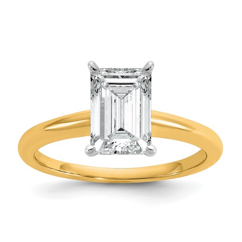 14K Two-tone 2 Carat Certified Lab Grown Diamond VS SI+ G+ Emerald Solitaire Complete Engagement Ring