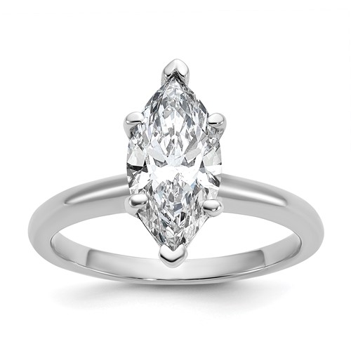 14K White Gold 2 Carat Lab Grown Diamond VS+ F+ Marquise Solitaire Complete Engagement Ring