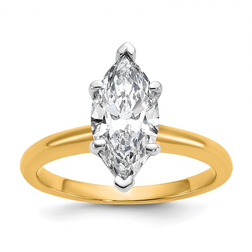 14K Two-tone 2 Carat Lab Grown Diamond VS+ F+ Marquise Solitaire Complete Engagement Ring