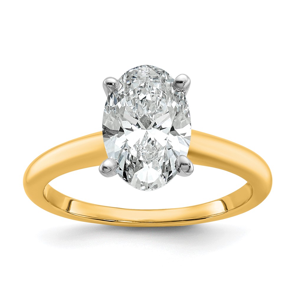 14K Two-Tone 2 Carat Certified Lab Grown Diamond VS+ F+ Oval Complete Solitaire Engagement Ring