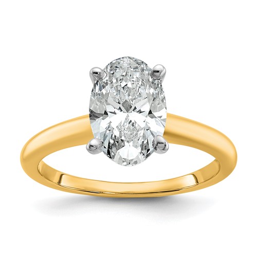 14K Two-Tone 2 Carat Lab Grown Diamond VS SI+ G+ Oval Complete Solitaire Engagement Ring