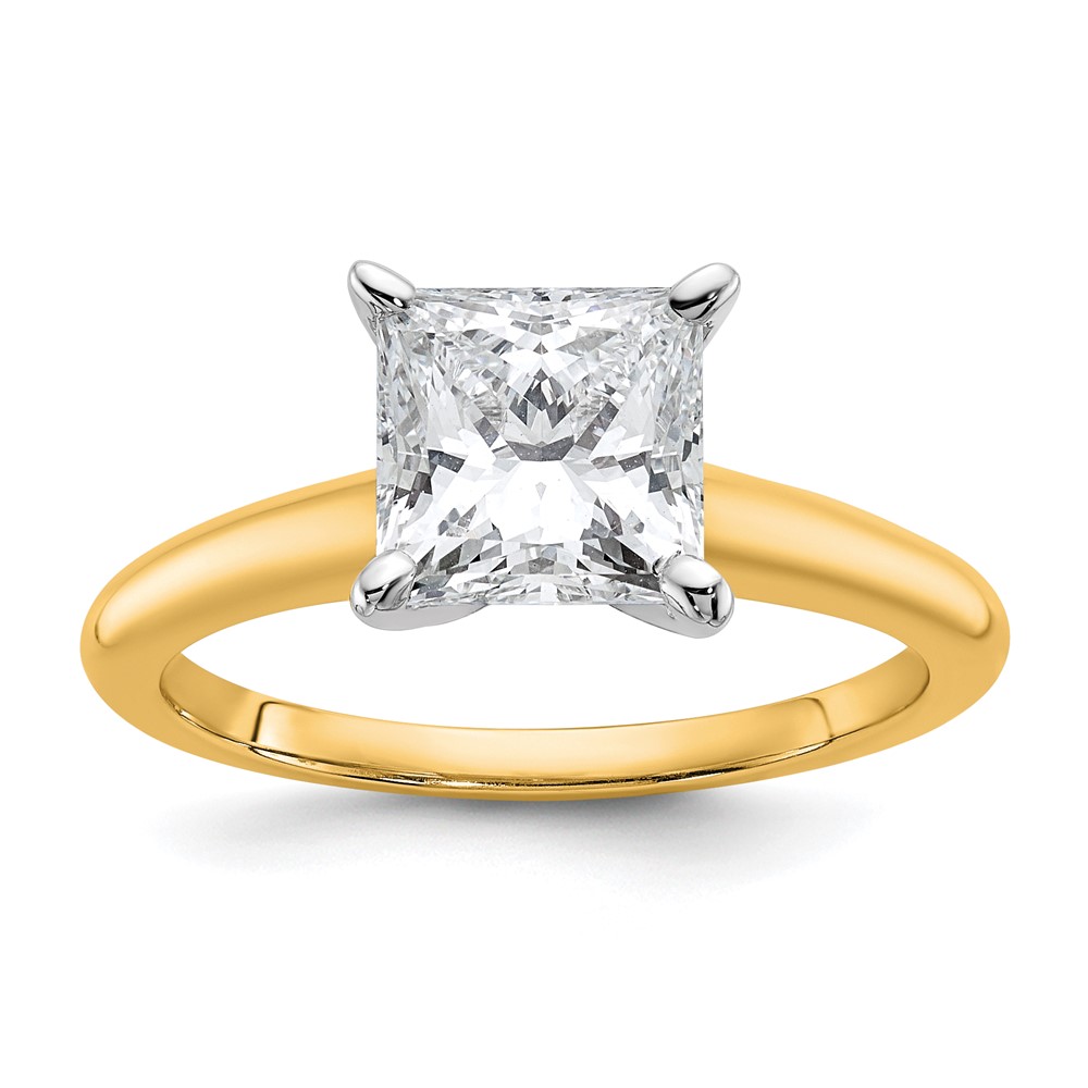 14K Two-tone 2 Carat Lab Grown Diamond VS SI+ G+ Princess Complete Solitaire Engagement Ring