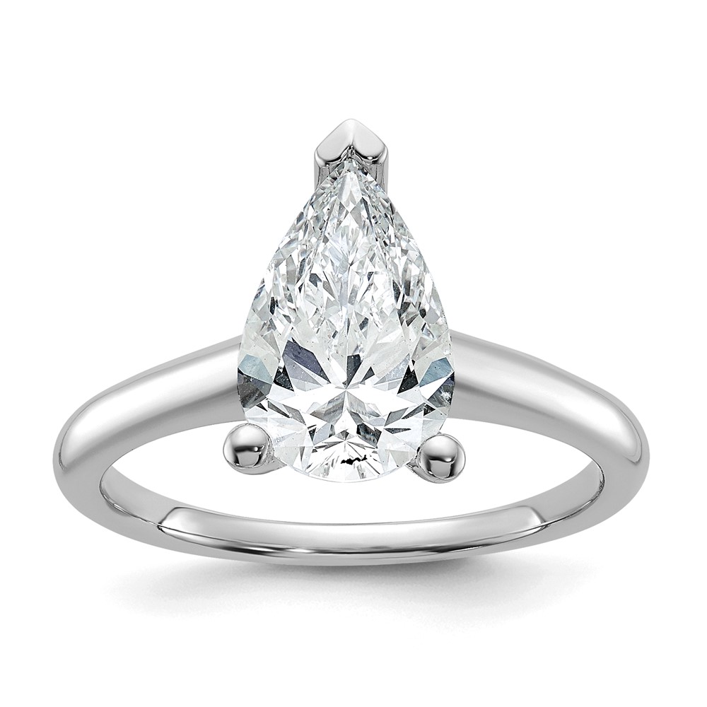14K White Gold 2 Carat Certified Lab Grown Diamond VS SI+ G+ Pear Solitaire Complete Engagement Ring