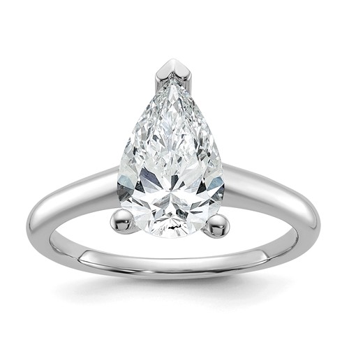 14K White Gold 2 Carat Certified Lab Grown Diamond VS SI+ G+ Pear Solitaire Complete Engagement Ring