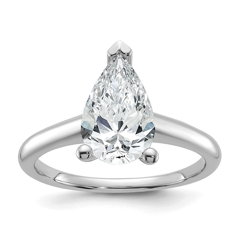 14k White Gold 2 carat Lab Grown Diamond VS+ F+ Pear Solitare Complete Engagement Ring