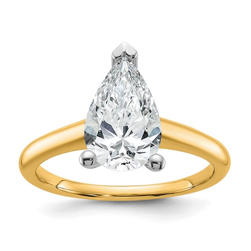 14K Two-tone 2 Carat Lab Grown Diamond VS+ F+ Pear Solitaire Complete Engagement Ring