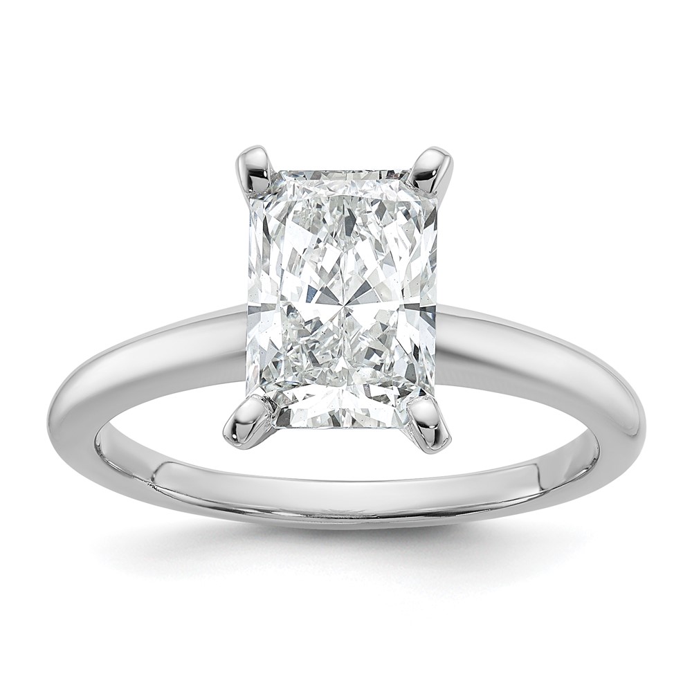 14K White Gold 2 Carat Lab Grown Diamond VS SI+ G+ Radiant Solitaire Complete Engagement Ring