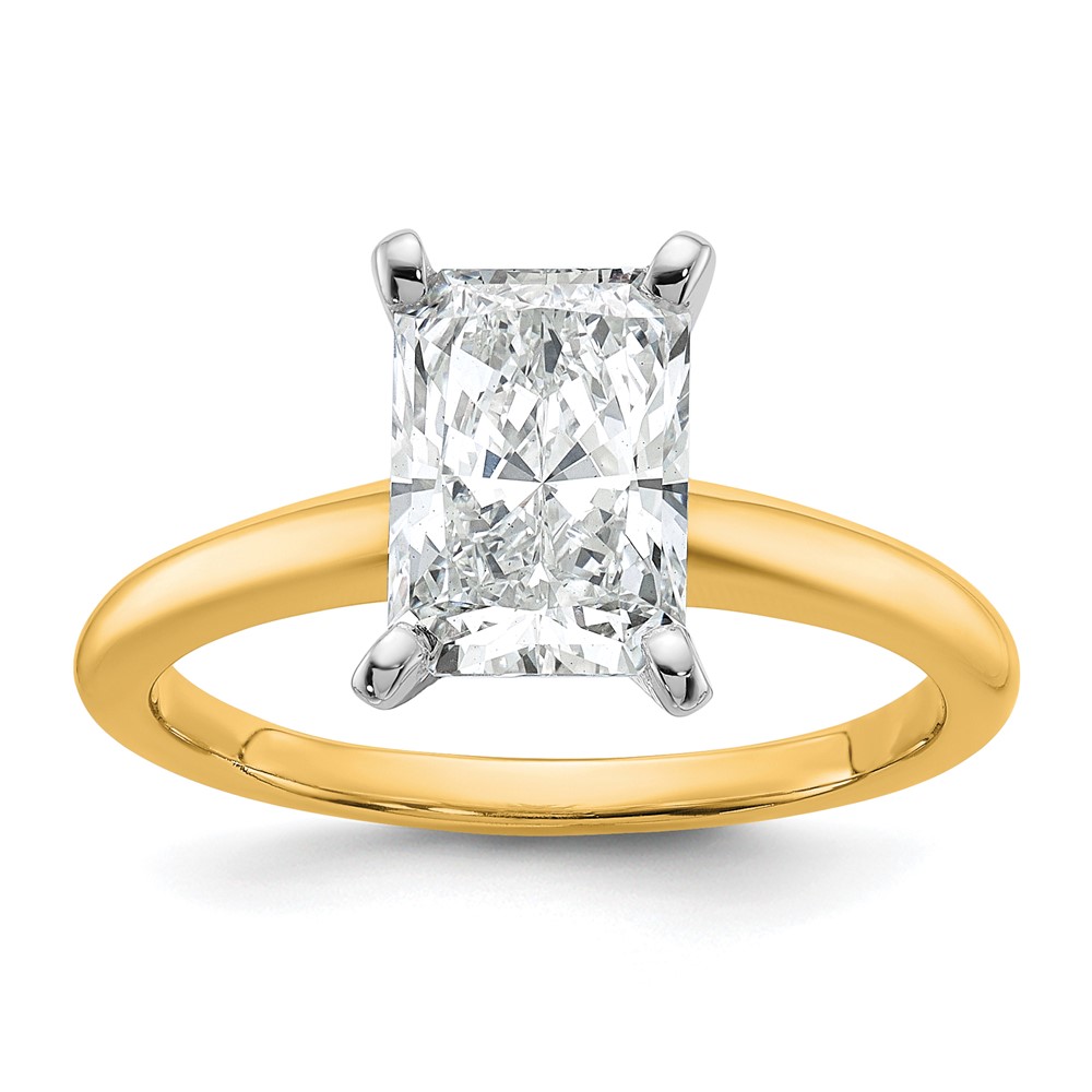 14K Two-tone 2 Carat Lab Grown Diamond VS SI+ G+ Radiant Solitaire Complete Engagement Ring
