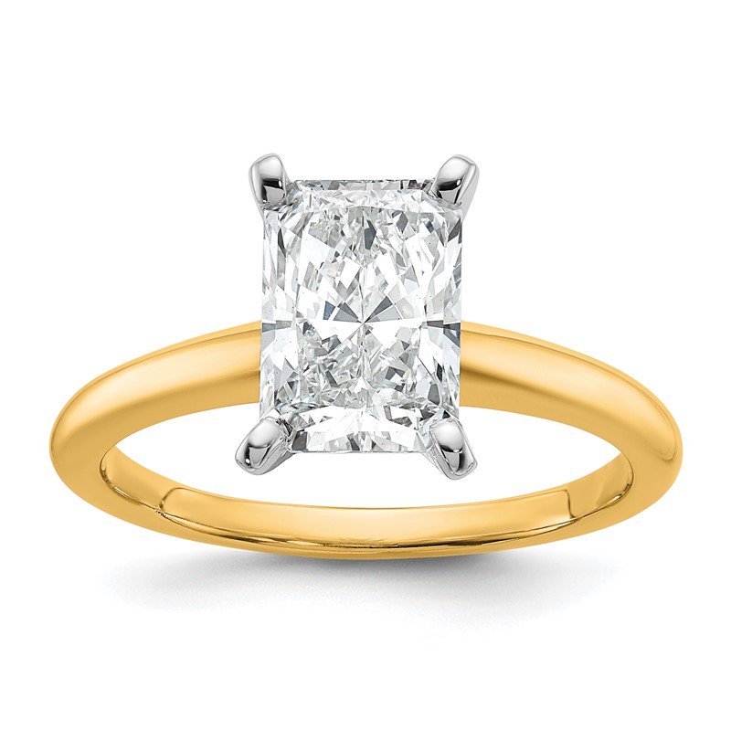 14k Two-tone 2 carat Certified Lab Grown Diamond VS+ F+ Radiant Solitare Complete Engagement Ring