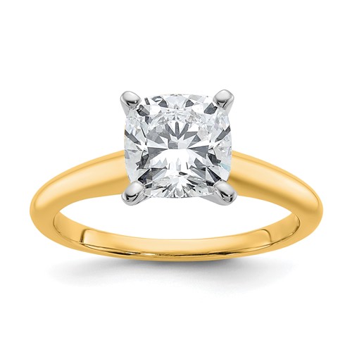 14K Two-tone 2.25 Carat Lab Grown Diamond VS SI+ G+ Cushion Complete Solitaire Engagement Ring