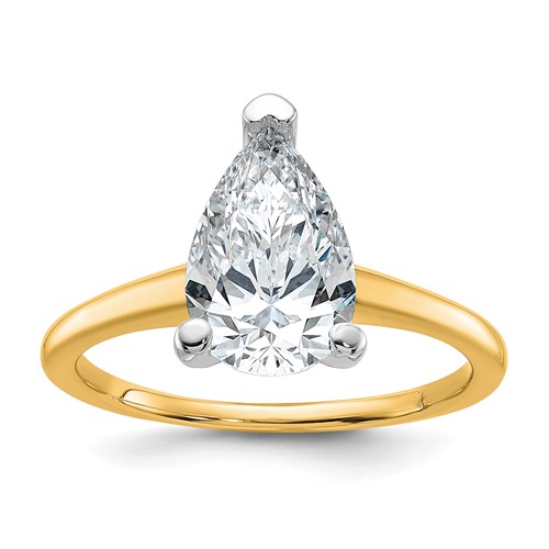 14K Two-tone 2.25 Carat Certified Lab Grown Diamond VS SI+ G+ Pear Solitaire Complete Engagement Ring