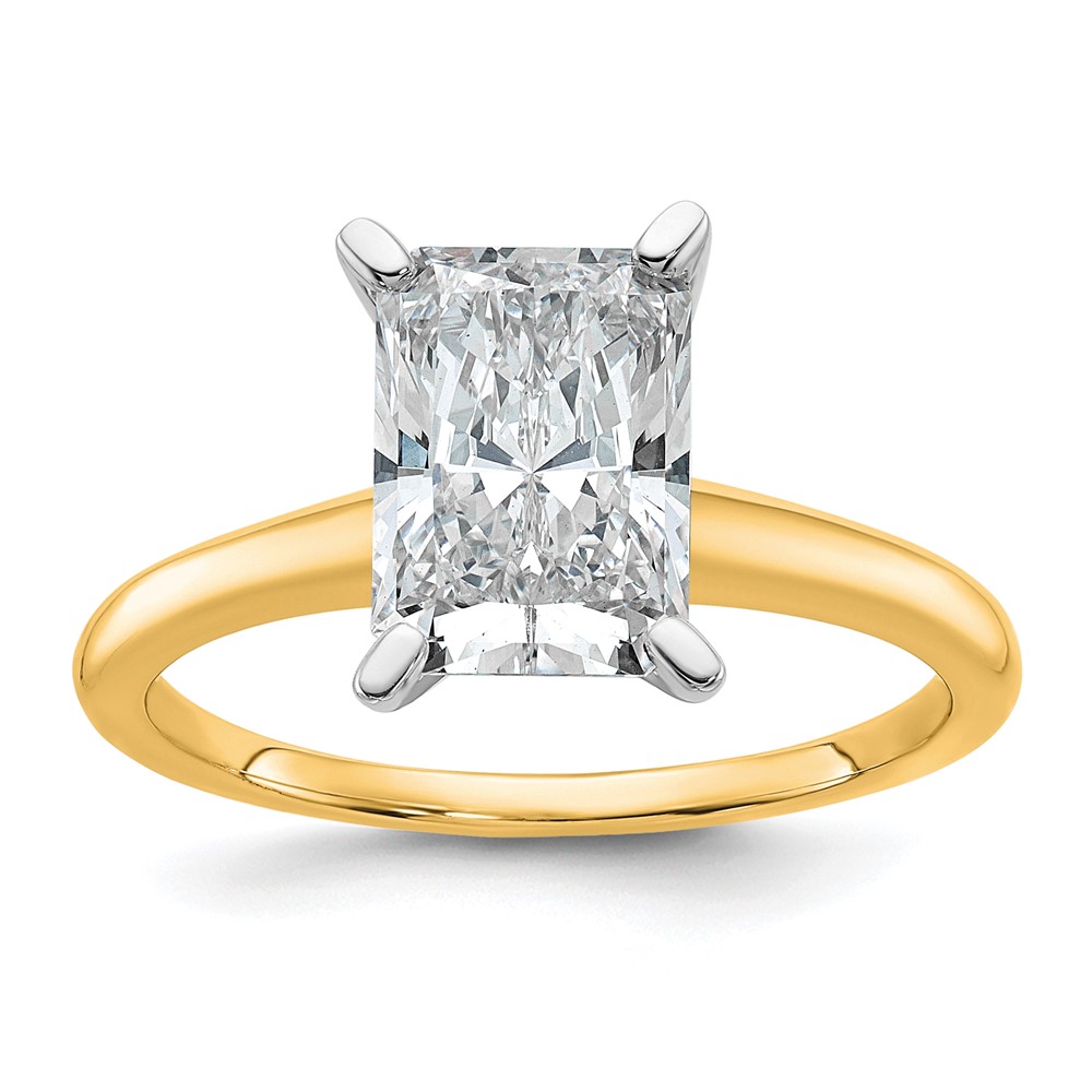 14K Two-tone 2.25 Carat Lab Grown Diamond VS SI+ G+ Radiant Solitaire Complete Engagement Ring