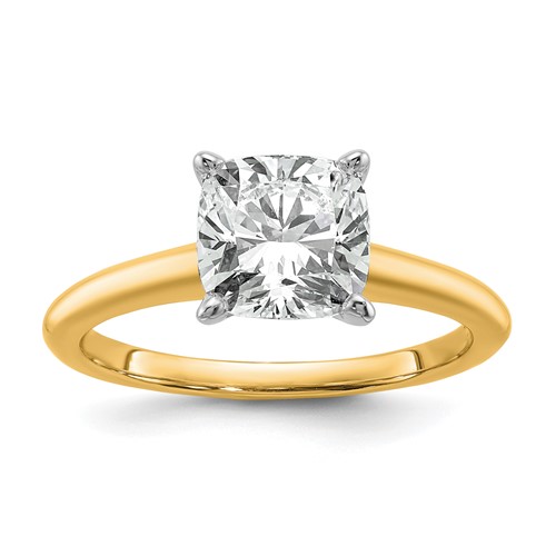 14K Two-tone 2.50 Carat Certified Lab Grown Diamond VS+ F+ Cushion Complete Solitaire Engagement Ring