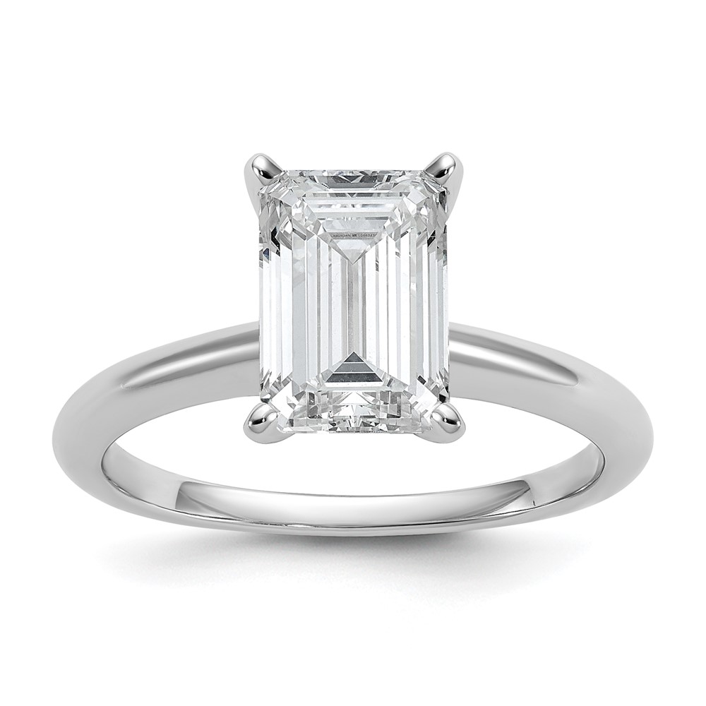 14K White Gold 2.50 Carat Lab Grown Diamond VS SI+ G+ Emerald Solitaire Complete Engagement Ring