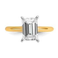 14K Two-tone 2.50 Carat Lab Grown Diamond VS+ F+ Emerald Solitaire Complete Engagement Ring view 4