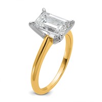 14K Two-tone 2.50 Carat Lab Grown Diamond VS+ F+ Emerald Solitaire Complete Engagement Ring view 5