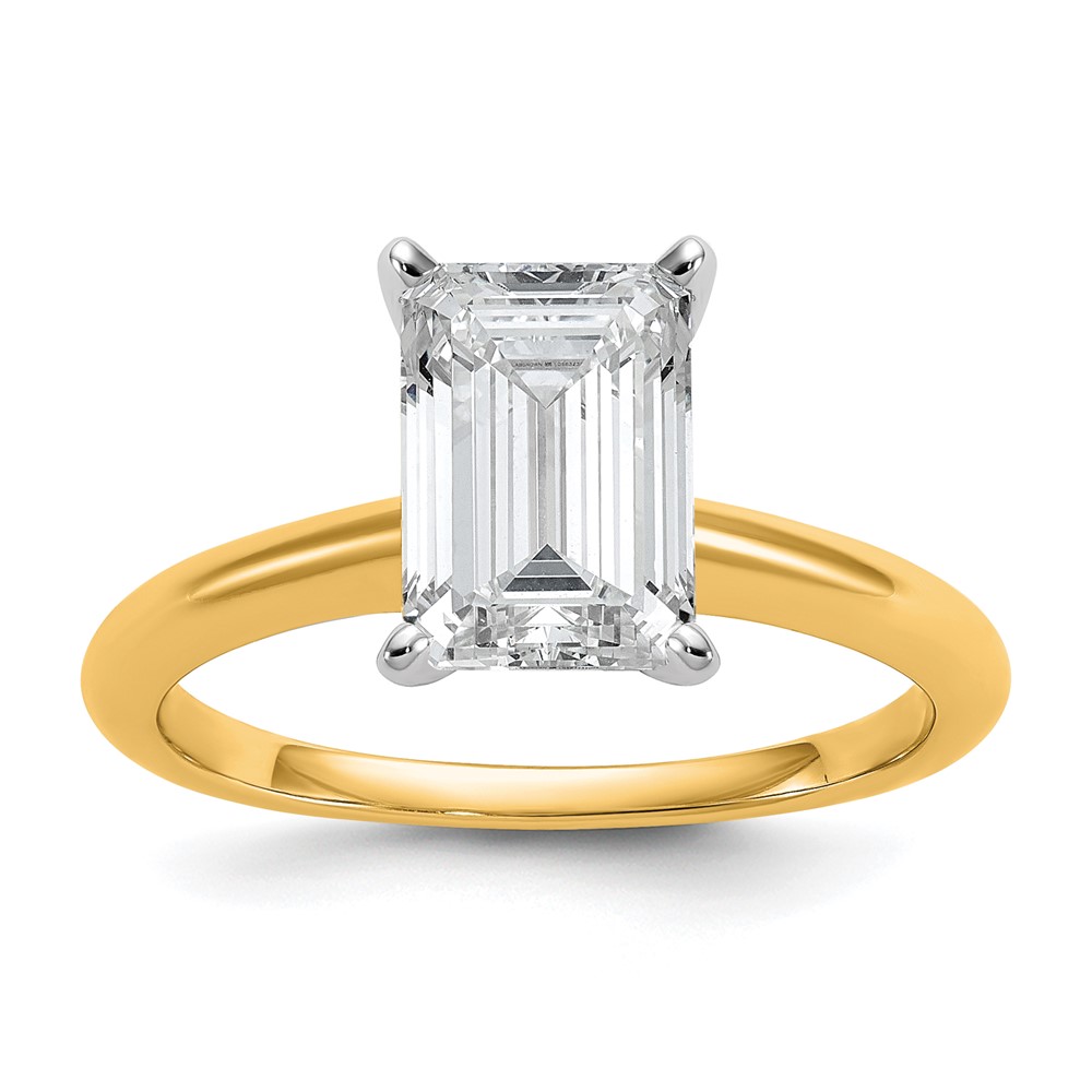 14K Two-tone 2.50 Carat Lab Grown Diamond VS+ F+ Emerald Solitaire Complete Engagement Ring