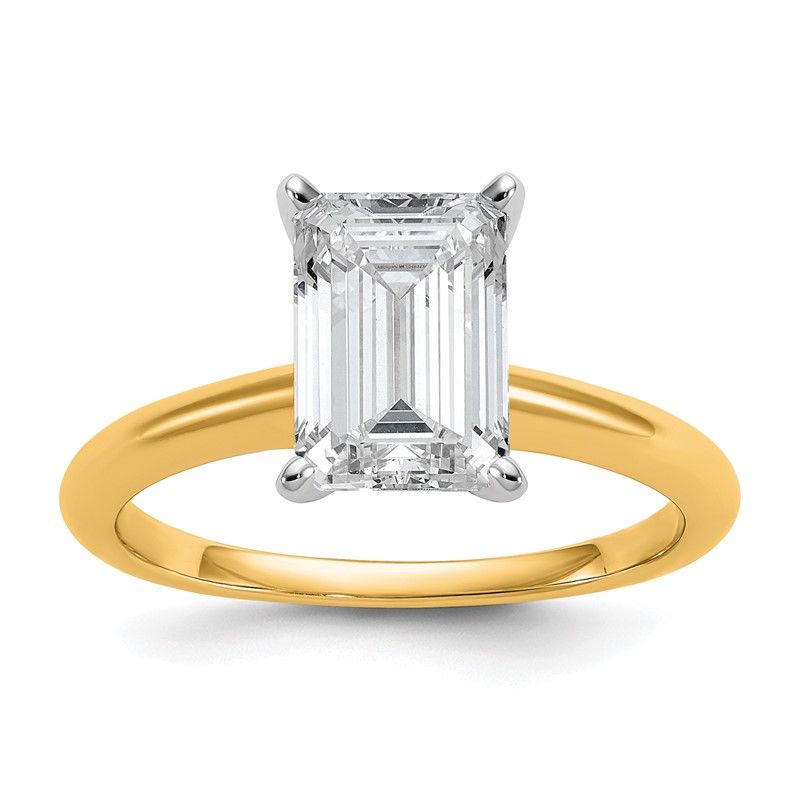 14k Two-tone 2 1/2 carat Certified Lab Grown Diamond VS/SI+ G+ Emerald Solitare Complete Engagement Ring