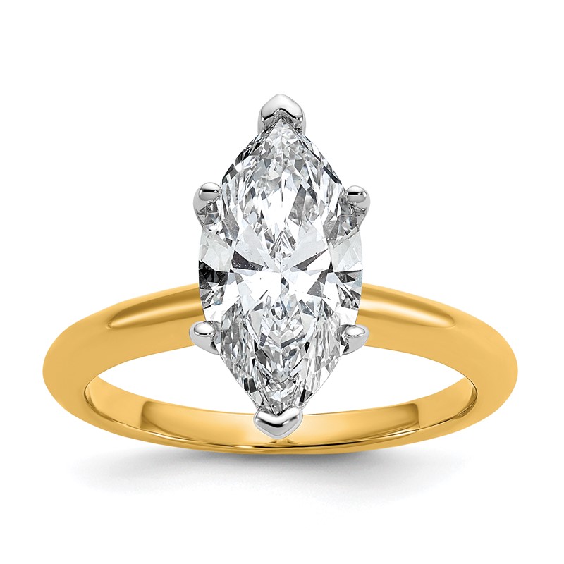 14k Two-tone 2 1/2 carat Certified Lab Grown Diamond VS+ F+ Marquise Solitare Complete Engagement Ring