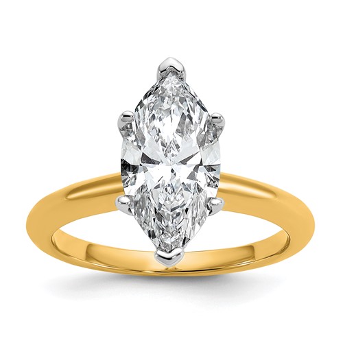 14K Two-tone 2.50 Carat Lab Grown Diamond VS SI+ G+ Marquise Solitaire Complete Engagement Ring