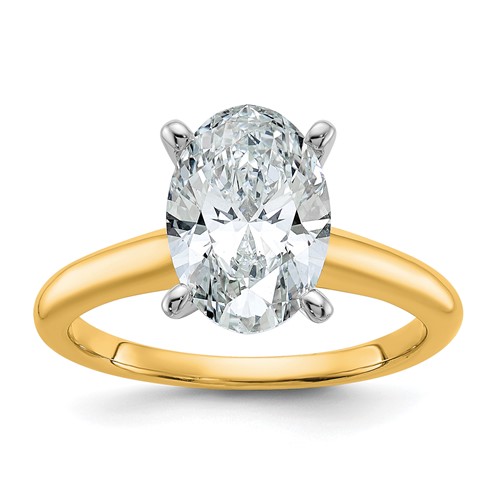 14K Two-Tone 2.50 Carat Lab Grown Diamond VS+ F+ Oval Complete Solitaire Engagement Ring