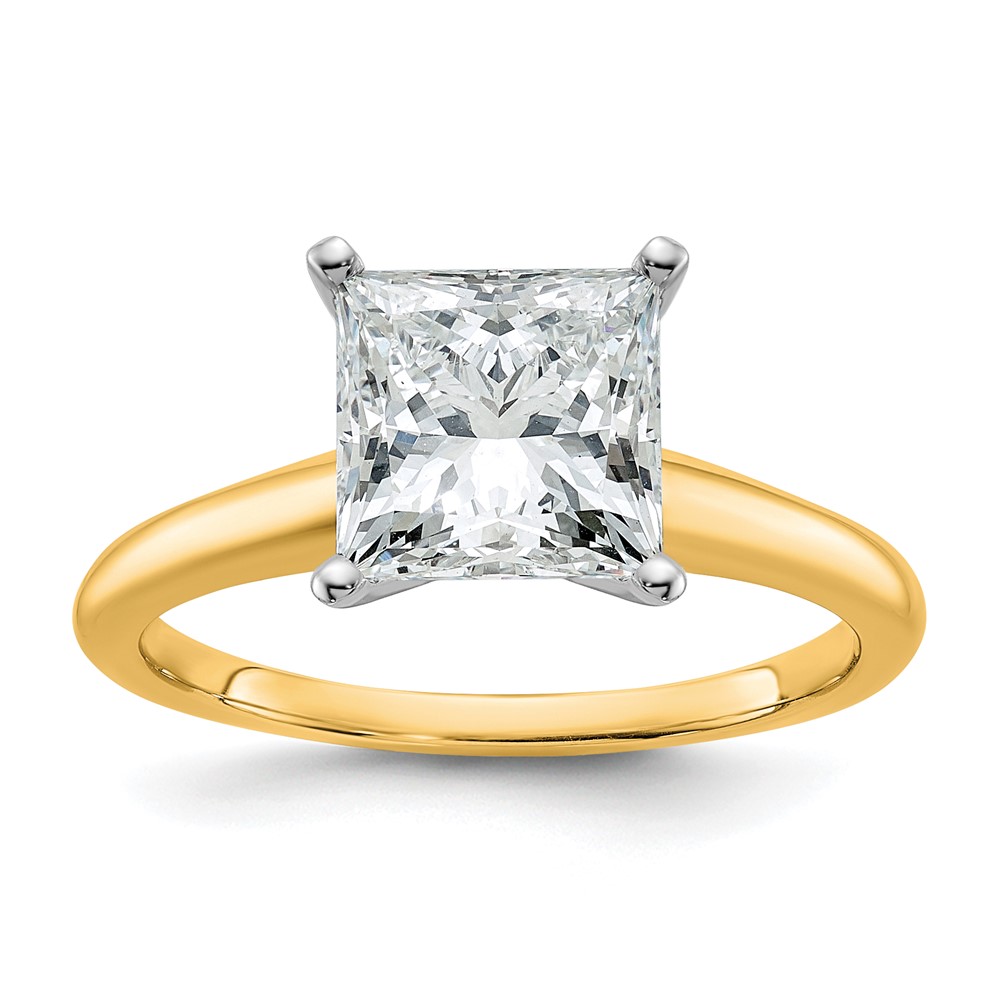 14K Two-tone 2.50 Carat Lab Grown Diamond VS SI+ G+ Princess Complete Solitaire Engagement Ring