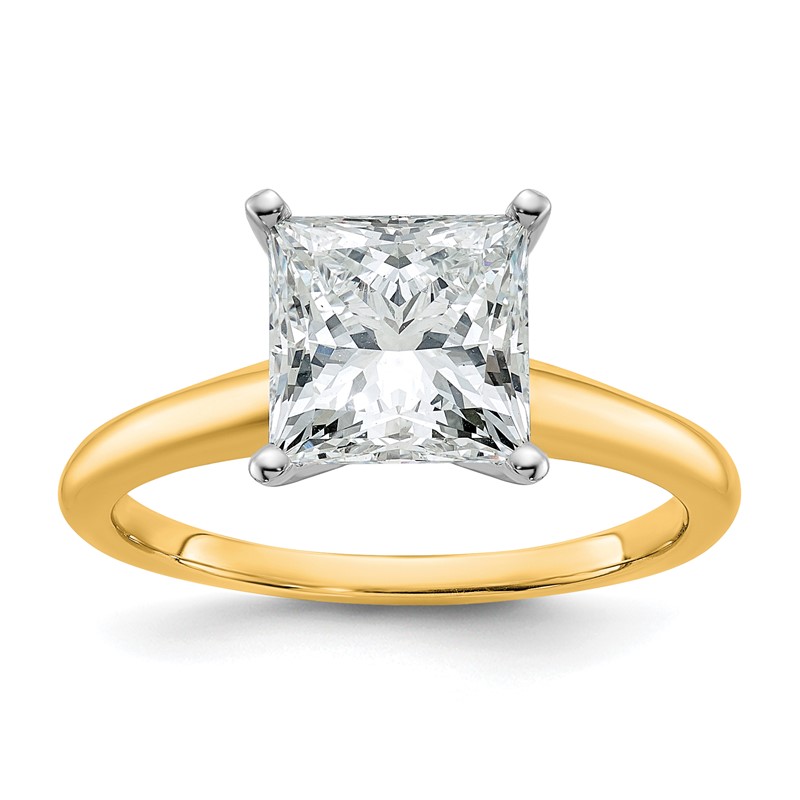 14k Two-tone 2 1/2 carat Lab Grown Diamond VS+ F+ Princess Complete Solitare Engagement Ring