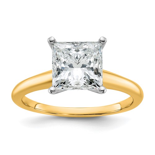14K Two-tone 2.50 Carat Lab Grown Diamond VS+ F+ Princess Complete Solitaire Engagement Ring