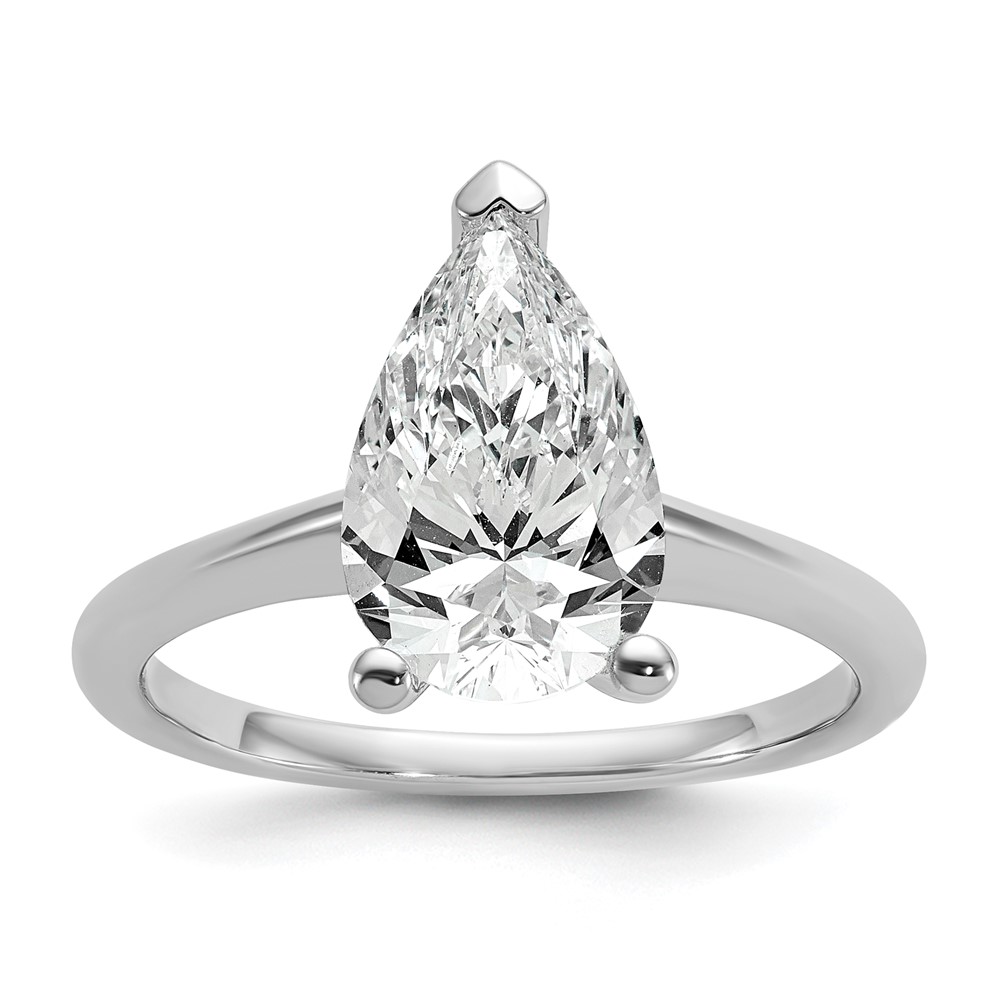 14K White Gold 2.50 Carat Certified Lab Grown Diamond VS+ F+ Pear Solitaire Complete Engagement Ring