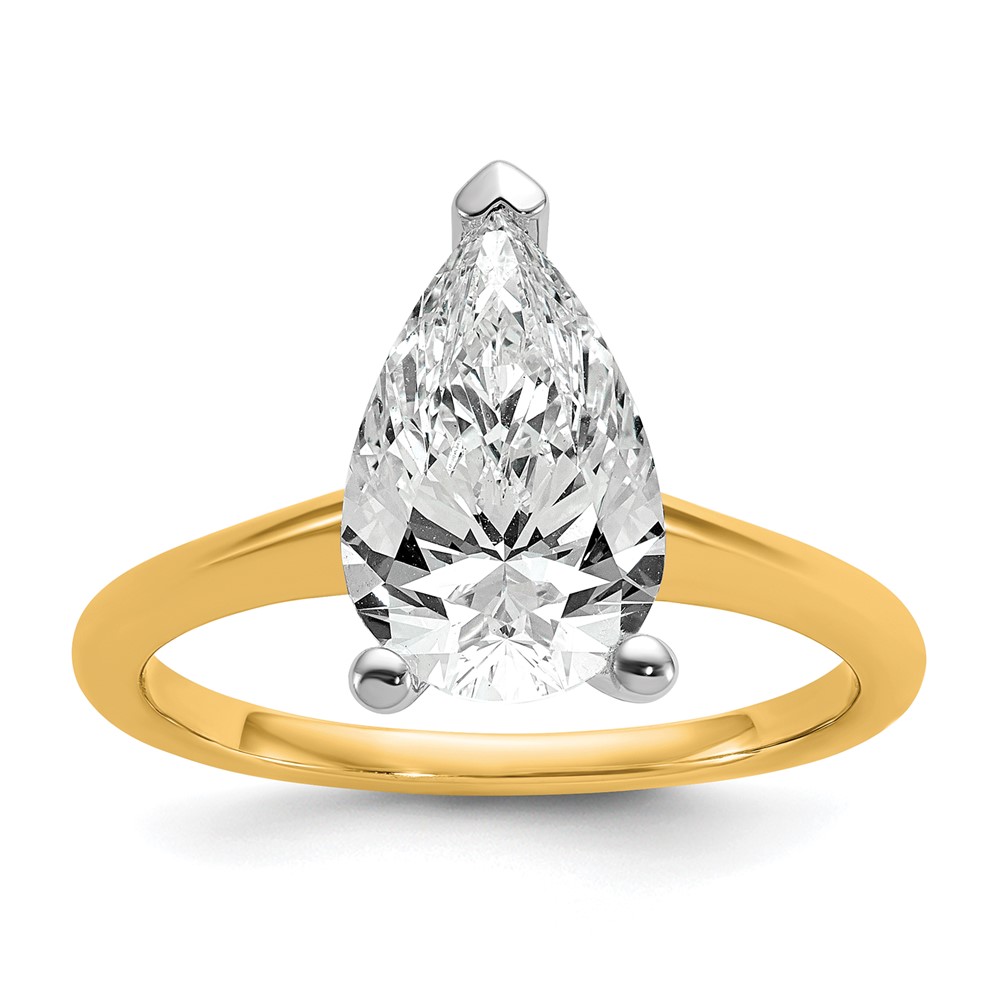 14K Two-tone 2.50 Carat Lab Grown Diamond VS SI+ G+ Pear Solitaire Complete Engagement Ring