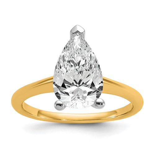 14K Two-tone 2.50 Carat Certified Lab Grown Diamond VS+ F+ Pear Solitaire Complete Engagement Ring