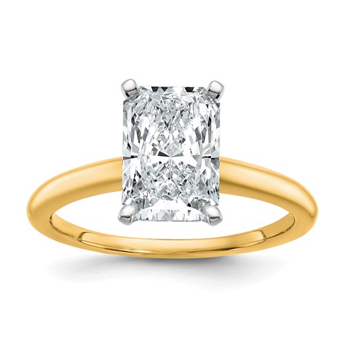 14K Two-tone 2.50 Carat Lab Grown Diamond VS SI+ G+ Radiant Solitaire Complete Engagement Ring