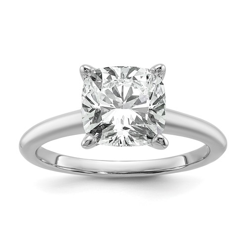 14K White Gold 3 Carat Lab Grown Diamond VS SI+ G+ Cushion Complete Solitaire Engagement Ring