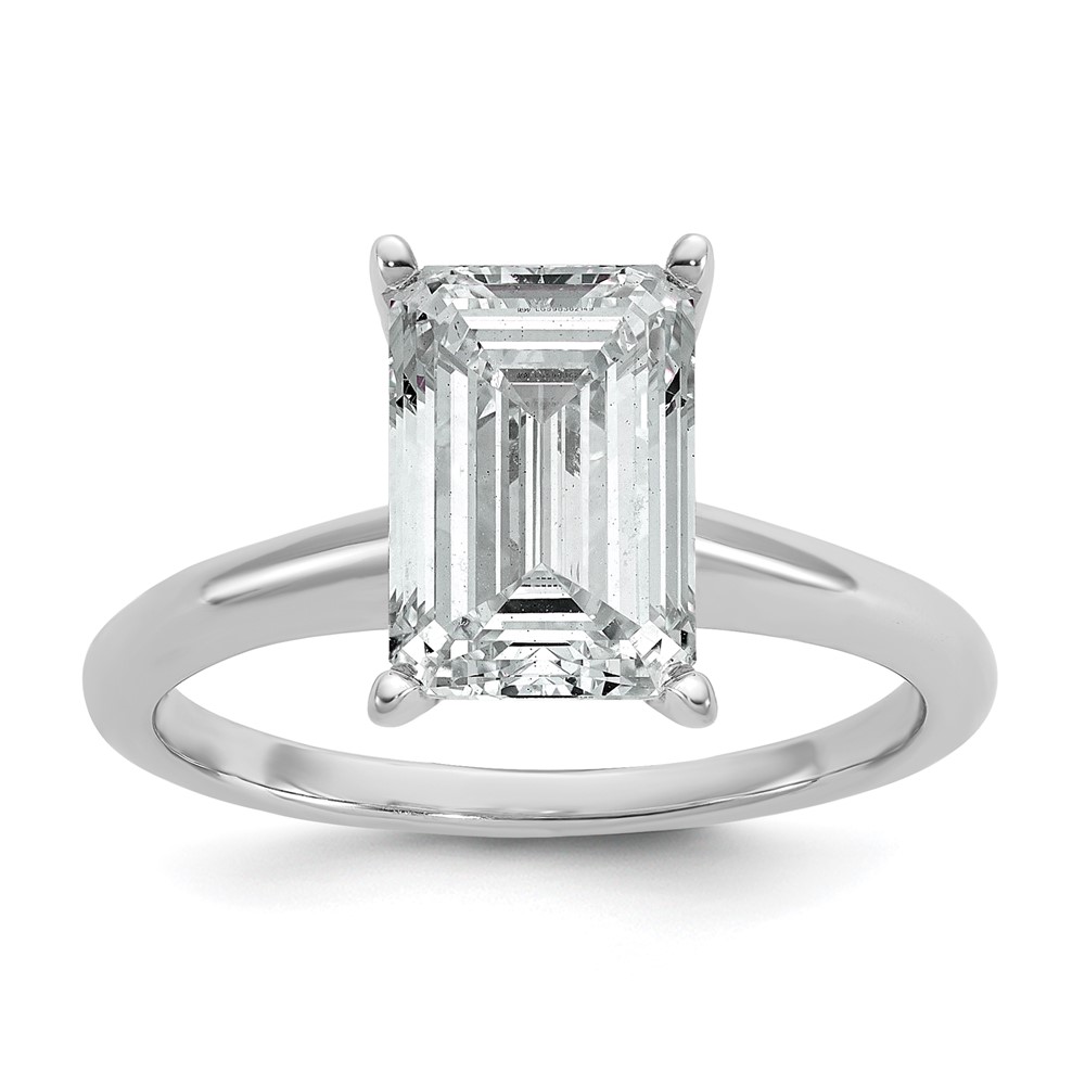 14K White Gold 3 Carat Lab Grown Diamond VS SI+ G+ Emerald Solitaire Complete Engagement Ring