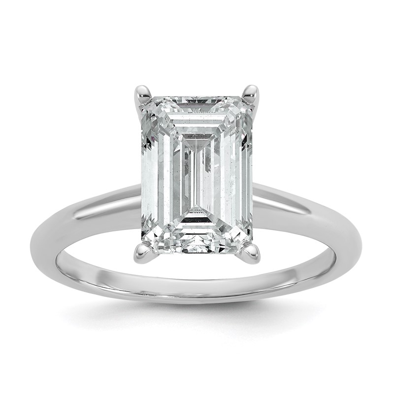 14k White Gold 3 carat Lab Grown Diamond VS+ F+ Emerald Solitare Complete Engagement Ring