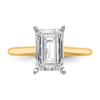 14K Two-tone 3 Carat Certified Lab Grown Diamond VS+ F+ Emerald Solitaire Complete Engagement Ring view 4