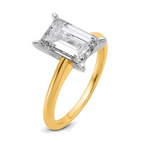 14K Two-tone 3 Carat Certified Lab Grown Diamond VS+ F+ Emerald Solitaire Complete Engagement Ring view 5