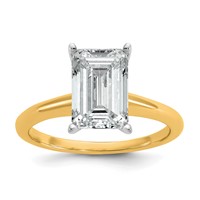 14K Two-tone 3 Carat Certified Lab Grown Diamond VS+ F+ Emerald Solitaire Complete Engagement Ring view 1
